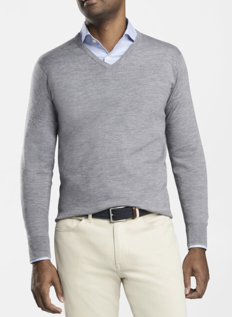 Peter Millar | MF19S14 | Crown Comfort Cashmere / Silk V-Neck Sweater | British Grey