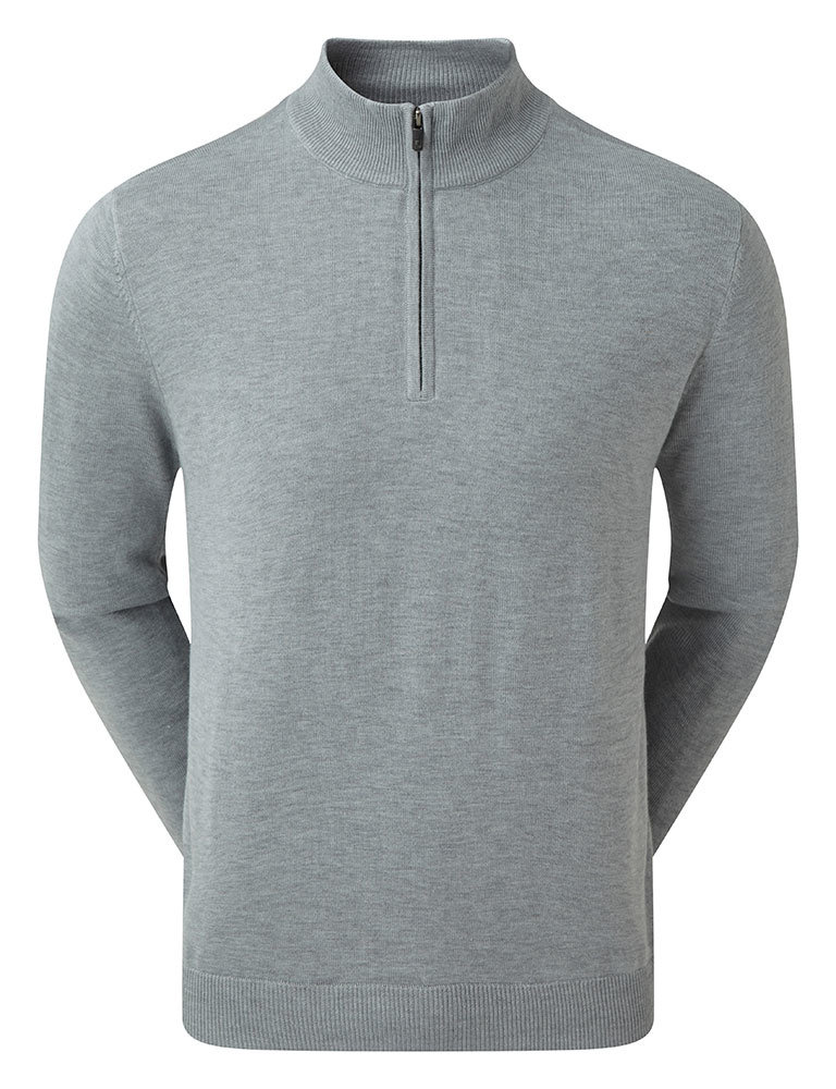 90211 | Wool Blend 1/2 Zip Lined Pullover | Heather Grey